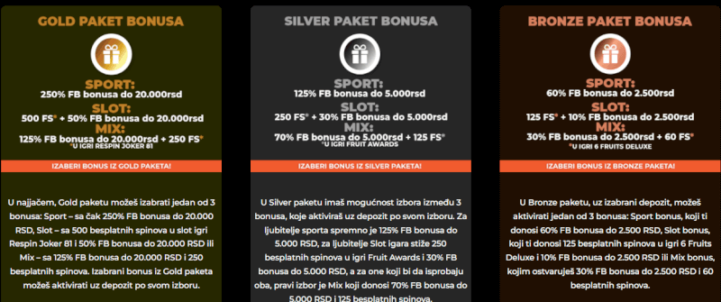 MaxBet 3 vrste bonusa